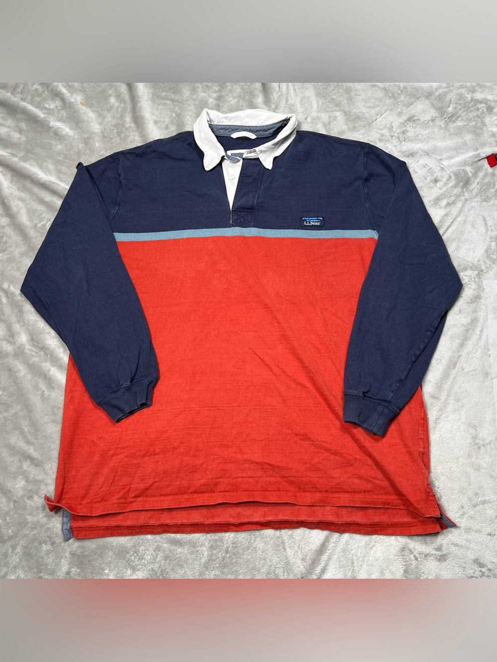 Vintage LL Bean Rugby Polo Mens 2XLT Orange/Blue Striped Preppy XXL Tall L/S Y2K